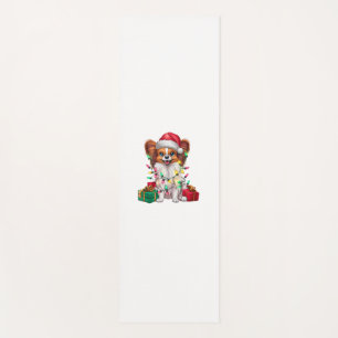 Xmas Lighting Santa Hat Papillon Dog Christmas Yoga Mat