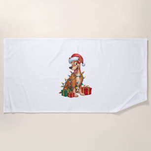 Xmas Lighting Santa Hat Pinscher Dog Christmas  Beach Towel