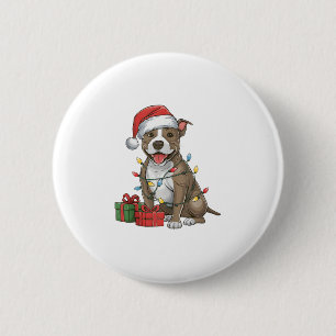 Xmas Lighting Santa Hat Pitbull Terrier Dog Christ 6 Cm Round Badge