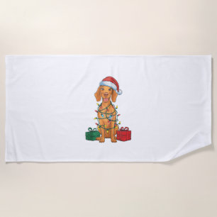 Xmas Lighting Santa Hat Pomeranian Dog Christmas  Beach Towel