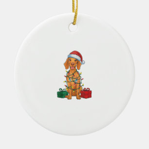 Xmas Lighting Santa Hat Pomeranian Dog Christmas Ceramic Tree Decoration