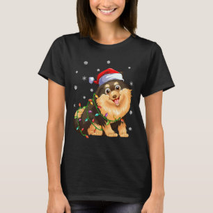 Xmas Lighting Santa Hat Pomeranian T-Shirt