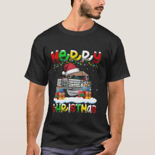 Xmas Lighting Santa Hat Pontoon Boat Merry Christm T-Shirt