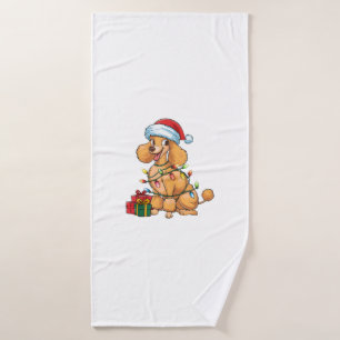Xmas Lighting Santa Hat Poodle Dog Christmas _1 Bath Towel