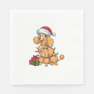 Xmas Lighting Santa Hat Poodle Dog Christmas _1 Napkin