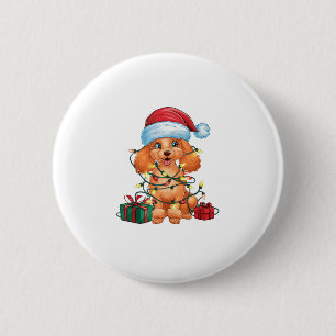 Xmas Lighting Santa Hat Poodle Dog Christmas 6 Cm Round Badge