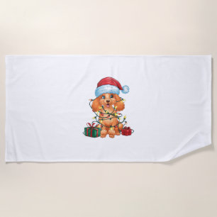 Xmas Lighting Santa Hat Poodle Dog Christmas  Beach Towel