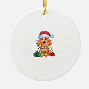Xmas Lighting Santa Hat Poodle Dog Christmas Ceramic Tree Decoration