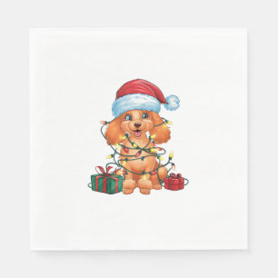 Xmas Lighting Santa Hat Poodle Dog Christmas Napkin
