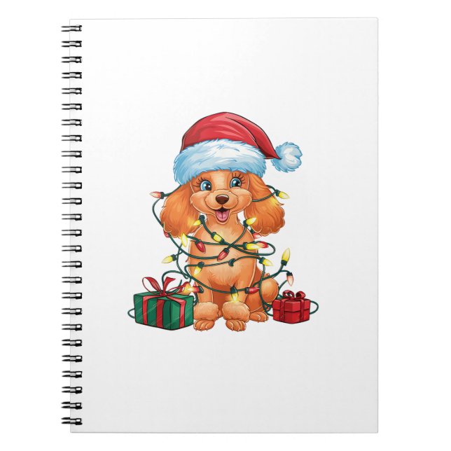 Xmas Lighting Santa Hat Poodle Dog Christmas  Notebook (Front)