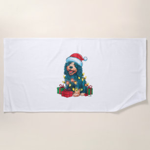 Xmas Lighting Santa Hat Portuguese Water Dog Chris Beach Towel