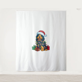 Xmas Lighting Santa Hat Portuguese Water Dog Chris Tapestry