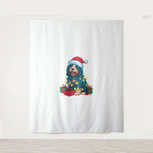 Xmas Lighting Santa Hat Portuguese Water Dog Chris Tapestry