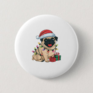 Xmas Lighting Santa Hat Pug Dogs Christmas  6 Cm Round Badge