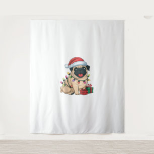 Xmas Lighting Santa Hat Pug Dogs Christmas Tapestry