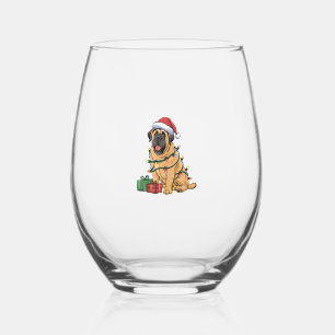 Xmas Lighting Santa Hat Pyrenean Mastiff Dog Chris Stemless Wine Glass