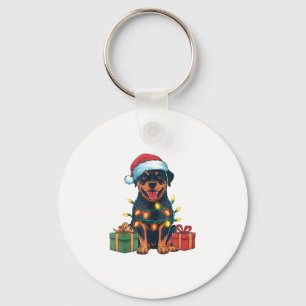 Xmas Lighting Santa Hat Rottweiler Dog Christmas Key Ring