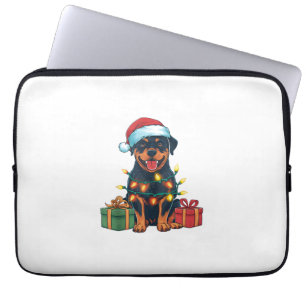 Xmas Lighting Santa Hat Rottweiler Dog Christmas Laptop Sleeve