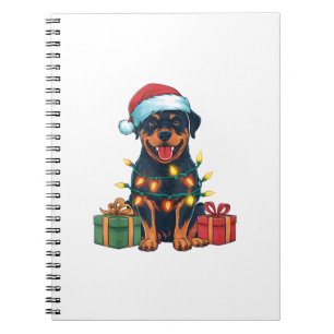 Xmas Lighting Santa Hat Rottweiler Dog Christmas Notebook