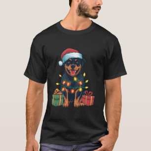 Xmas Lighting Santa Hat Rottweiler Dog Christmas T-Shirt