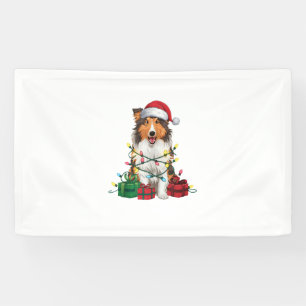 Xmas Lighting Santa Hat Rough Collie Dog Christmas Banner