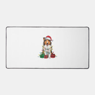 Xmas Lighting Santa Hat Rough Collie Dog Christmas Desk Mat