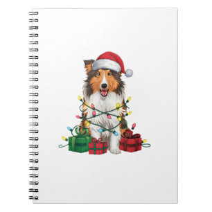 Xmas Lighting Santa Hat Rough Collie Dog Christmas Notebook