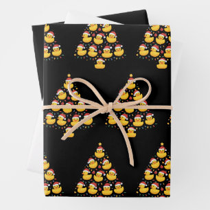 Xmas Lighting Santa Hat Rubber Duck Christmas Tree Wrapping Paper Sheet