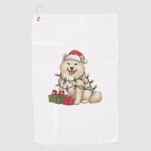 Xmas Lighting Santa Hat Samoyed Dog Christmas Golf Towel