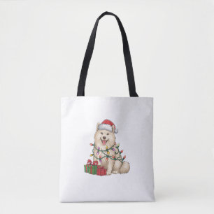 Xmas Lighting Santa Hat Samoyed Dog Christmas  Tote Bag