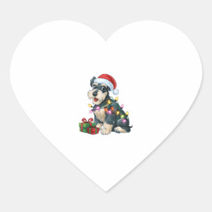 Xmas Lighting Santa Hat Schnauzer Dog Christmas Heart Sticker