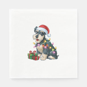Xmas Lighting Santa Hat Schnauzer Dog Christmas Napkin