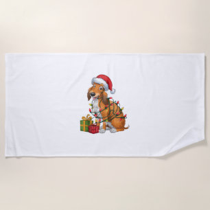 Xmas Lighting Santa Hat Scottish Deerhound Dog Chr Beach Towel