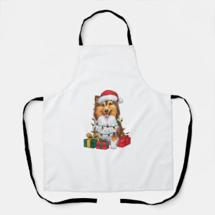 Xmas Lighting Santa Hat Sheltie Dog Christmas  Apron