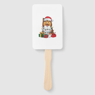 Xmas Lighting Santa Hat Sheltie Dog Christmas Hand Fan