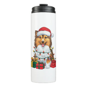 Xmas Lighting Santa Hat Sheltie Dog Christmas Thermal Tumbler