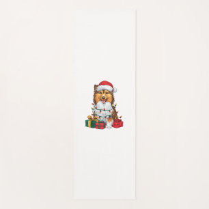 Xmas Lighting Santa Hat Sheltie Dog Christmas Yoga Mat
