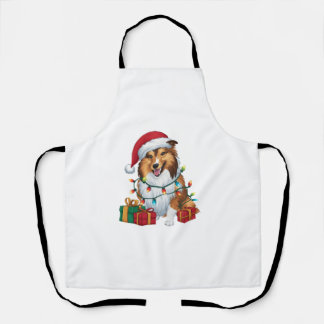 Xmas Lighting Santa Hat Shetland Sheepdog Christma Apron