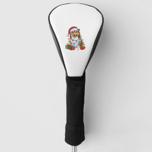 Xmas Lighting Santa Hat Shetland Sheepdog Christma Golf Head Cover