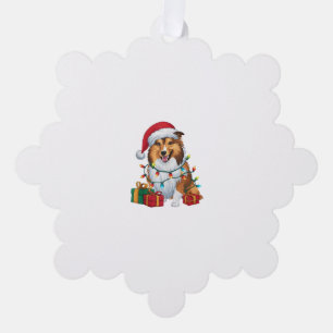Xmas Lighting Santa Hat Shetland Sheepdog Christma Tree Decoration Card