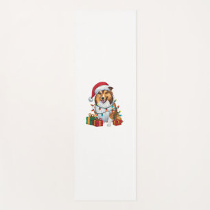 Xmas Lighting Santa Hat Shetland Sheepdog Christma Yoga Mat