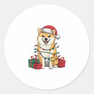 Xmas Lighting Santa Hat Shiba Inu Dog Christmas _1 Classic Round Sticker