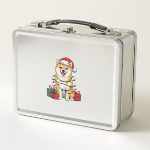 Xmas Lighting Santa Hat Shiba Inu Dog Christmas _1 Metal Lunch Box