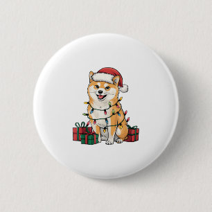 Xmas Lighting Santa Hat Shiba Inu Dog Christmas 6 Cm Round Badge