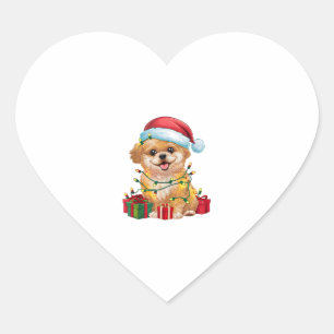Xmas Lighting Santa Hat Shih Poo Dog Christmas  Heart Sticker