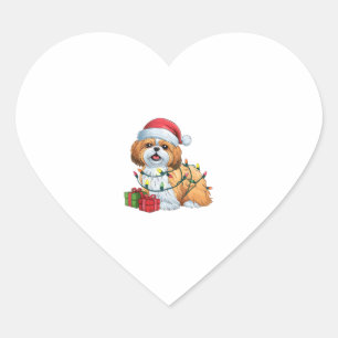 Xmas Lighting Santa Hat Shih Tzu Dog Christmas  Heart Sticker