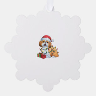 Xmas Lighting Santa Hat Shih Tzu Dog Christmas  Tree Decoration Card