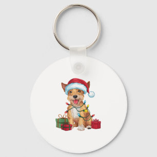 Xmas Lighting Santa Hat Skye Terrier Dog Christmas Key Ring