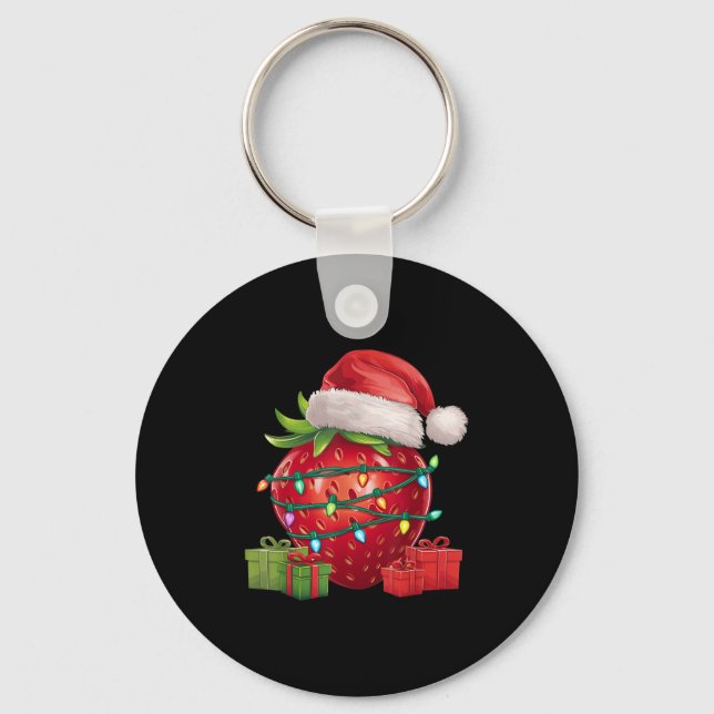 Xmas Lighting Santa Hat Strawberry Christmas  Key Ring (Front)