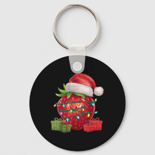Xmas Lighting Santa Hat Strawberry Christmas  Key Ring